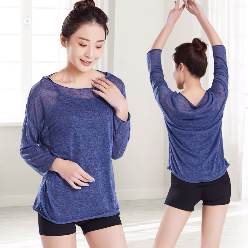 古典舞身韵纱衣长袖女中国舞蹈形体练功服上衣宽松艺考生上课罩衫 - 图1