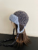 The color matching is so beautiful. Handmade crocheted plush ear protection Lei Feng hat for women in autumn and winter. Warm retro mixed color flying hat.