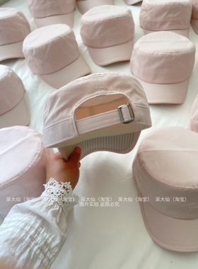 定制款～出韩原单浅粉色甜美马术帽子女春夏季显脸小平顶鸭舌帽潮