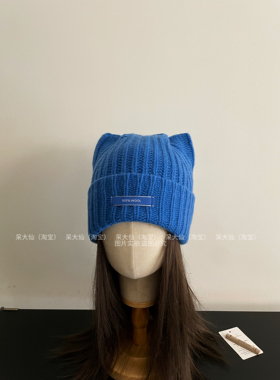 高品质100%澳洲羊毛毛线帽子女秋冬保暖护耳显脸小可爱猫耳朵冷帽