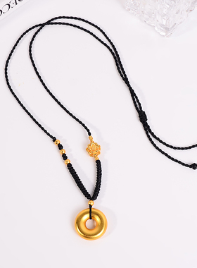 铜合金项链 手工编织平安扣项链女精工版本长款黑绳毛衣链配饰品