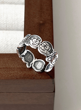 925银戒指 日韩ins复古做旧卡通图案哆啦A梦机器猫戒指女泰银指环