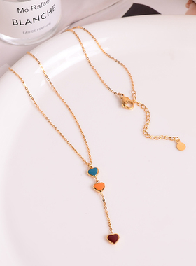 钛钢项链 爱心彩色项链女精致轻奢不褪色细锁骨链小众设计感配饰