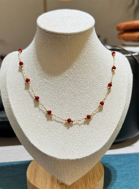 钛钢项链 酒红色串珠满天星小方糖项链女高级感锁骨链精致饰品
