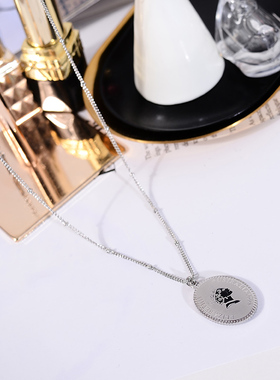 网红钛钢项链欧美ins金币中长款