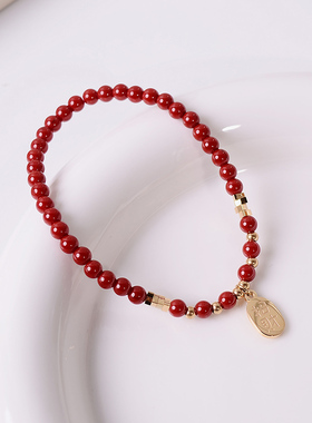 钛钢手链 本命年新年红色手链女小福牌手串轻奢小众设计精致手饰