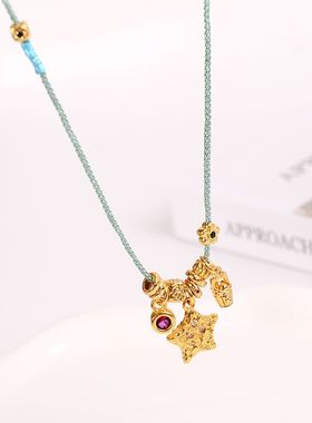 铜合金项链 盘缠编绳新中式星星不掉色项链女小众高级感手工配饰