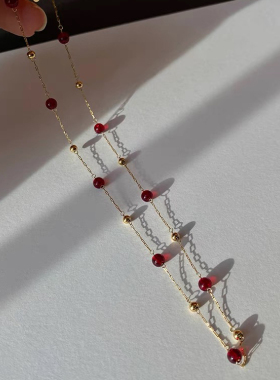 钛钢项链 红色满天星珠珠项链女高级感叠戴锁骨链轻奢百搭不褪色