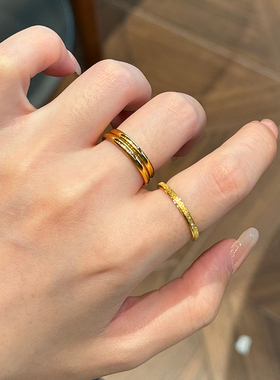 钛钢戒指 经典三生三世戒指女素圈三件套满天星磨砂指环手饰叠戴