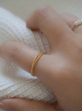 钛钢戒指 三圈链条细车花戒指女时尚个性食指戒小众设计素圈指环