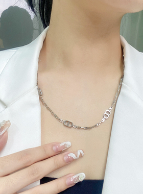 钛钢项链 法式猪鼻子项链女轻奢小众设计感复古素链锁骨链不掉色