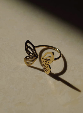 钛钢戒指 镂空蝴蝶戒指女立体ins风简约食指戒小众设计感指环手饰