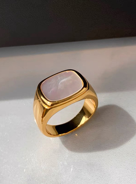 钛钢戒指  欧美复古金色戒指女小众设计高级冷淡风个性夸张食指环