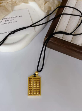 铜合金项链 祥云如意算盘项链女新中式黑色编绳百搭高级感配饰品