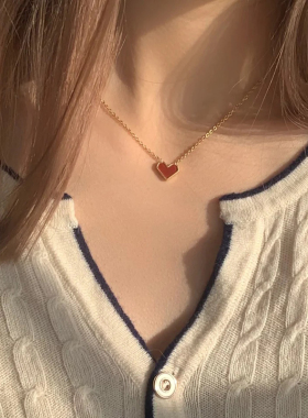 钛钢项链 百搭精致红色爱心项链女轻奢小众桃心形锁骨链不掉色