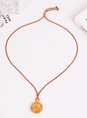 铜合金项链 新中式可转动八宝罗盘项链女编织绳长链毛衣链首饰品