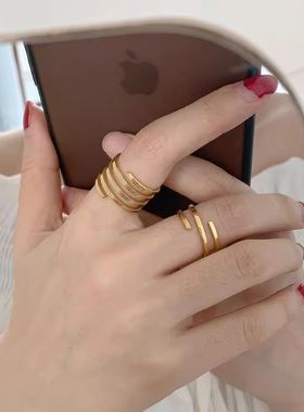 钛钢戒指 韩国小众多层戒指女时尚个性食指戒叠戴高级感指环配饰