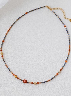 钛钢项链 小众高级感复古彩色串珠项链女夏季锁骨链首饰不褪色