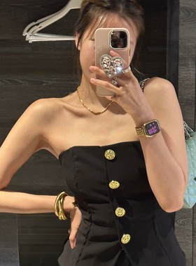 钛钢项链 镀18K金小方糖项链女轻奢小众设计高级感蹦迪珠锁骨链子