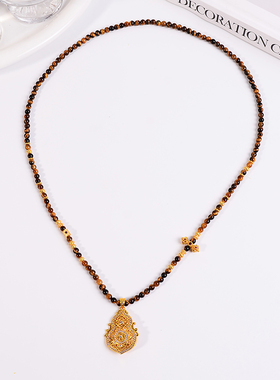 铜合金项链 新中式人生四美高级感项链女秋冬复古原创毛衣链配饰