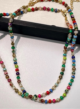 钛钢项链 彩色串珠项链女时尚小众ins百搭锁骨链叠戴复古气质饰品