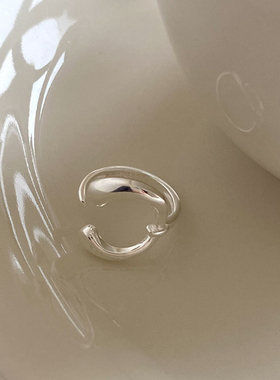 925银戒指 素银C字母戒指女~百搭时尚s925纯银大圆圈开口食指环