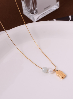 钛钢项链 钛钢百搭平安纳福项链女轻奢mini小方牌锁骨链不褪色