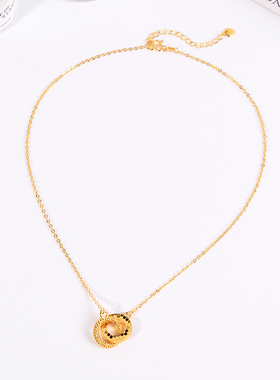 铜合金项链 爆闪碎冰冰双环项链女高级感轻奢锁骨链气质百搭首饰