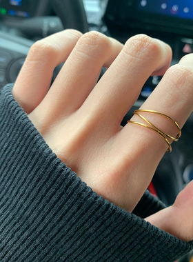 钛钢戒指 法式极细线条交织戒指女小众设计指环不褪色饰品个性ins