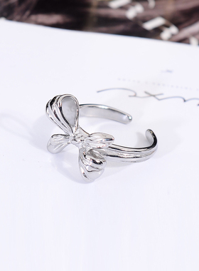 钛钢戒指 小众设计高级感轻奢时尚蝴蝶结戒指女开口指环食指戒