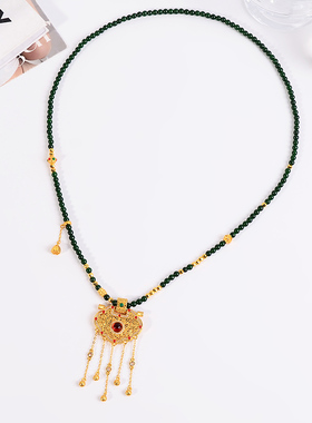 铜合金项链 新中式天子门生锁包项链女长款时尚毛衣链高级感配饰