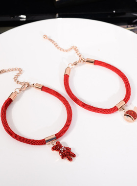 韩国手工编织钛钢本命年红绳