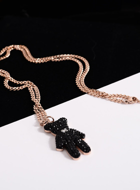 韩版秋冬时尚毛衣链黑色挂件钛钢