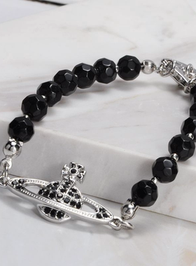 西太后黑水晶土星龙虾扣手链