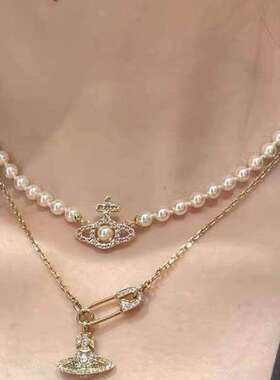 西太后十字珍珠满钻锁骨链正品