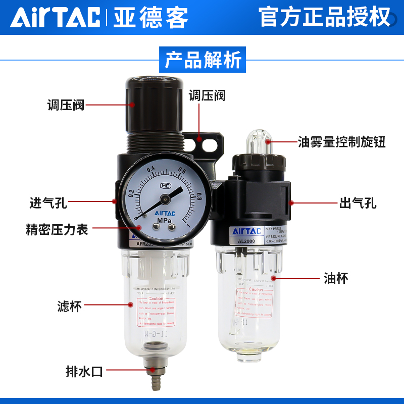 亚德客AFC2000二联件油水分离过滤器空压机气动减压调压阀AL/AFR - 图0