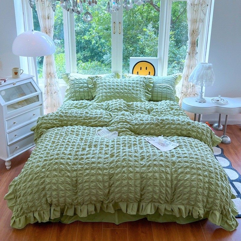 公主风泡泡纱提花四件套床裙床上用品被套纯色花边水洗棉三件套,淘宝优惠券,粉丝福利购,淘宝优惠卷