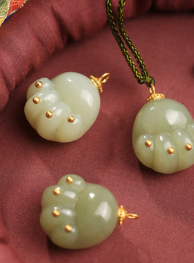 适用小银匠和田玉青玉纯银猫爪吊坠女编绳挂绳项链女款玉石招财毛