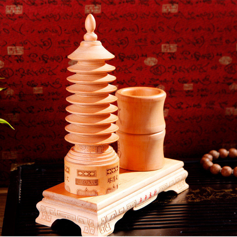 文昌塔笔筒摆件木质木的笔筒书房办公桌纪念品9层桃木文昌塔和笔,淘宝优惠券,粉丝福利购,淘宝优惠卷