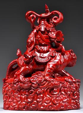 适用红色实木武财神木头骑虎赵公明神像摆件家居公司装饰开业工艺
