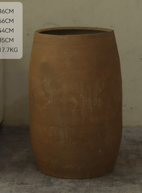 土田园纯手工圆柱现货陶罐摆件落地大花盆复古民宿造景花瓶批发