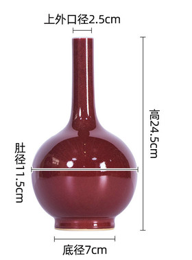 仿古底高档景德镇红釉柴窑味红色陶瓷花瓶装饰摆件博古架收藏品