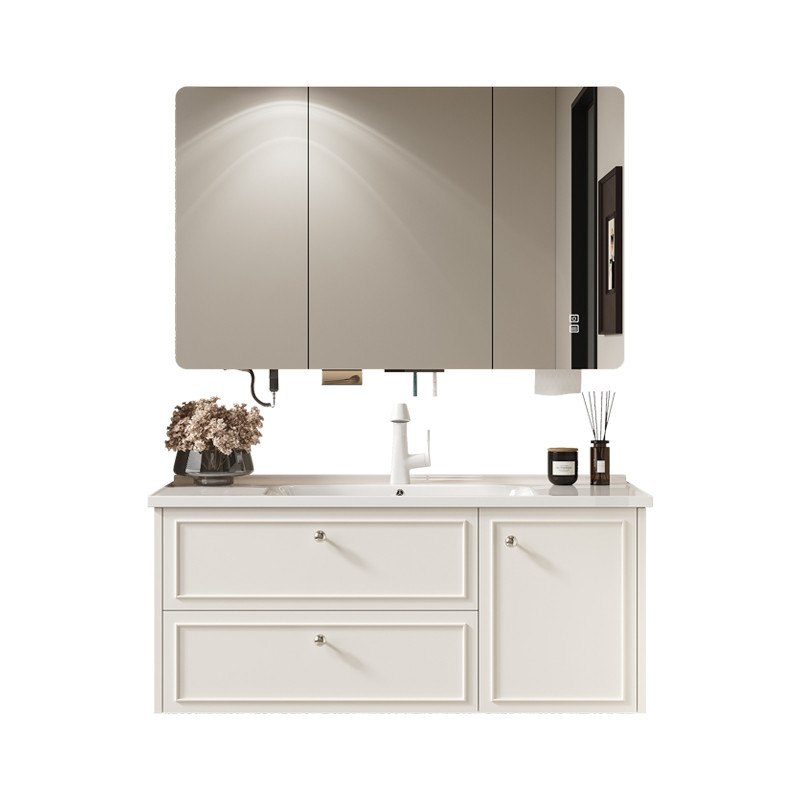 法式奶油风陶瓷一体智能浴室柜组合卫生间洗手盆洗脸盆柜洗漱台盆 - 图3