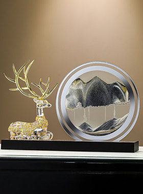 金箔招财鹿一路发财流沙画摆件