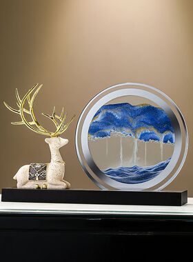客厅玄关水晶招财鹿流沙画摆件电视柜酒柜高级感创意解压沙漏装饰