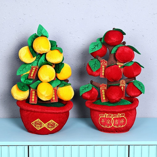 Новогодний весенний фестиваль декоративный орнамент настольный столик, бонсай, богатое дерево, яблони персикового дерева, схема новогодней сцены