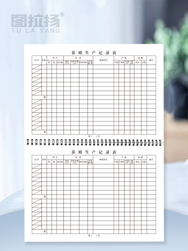 养殖场生产报表养鸡场产蛋生产记录饲料采食日统计表消毒周记录本 - 图1