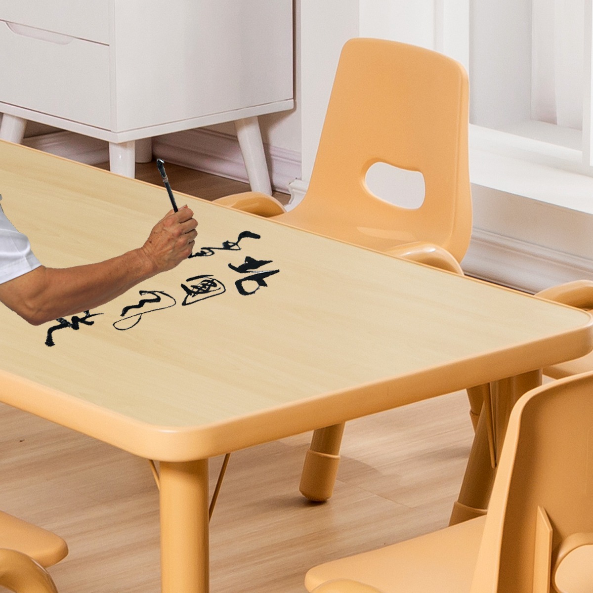 Toddler round school early education training lifting rectangular table and chair