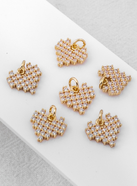 保色镶锆石爱心吊坠diy