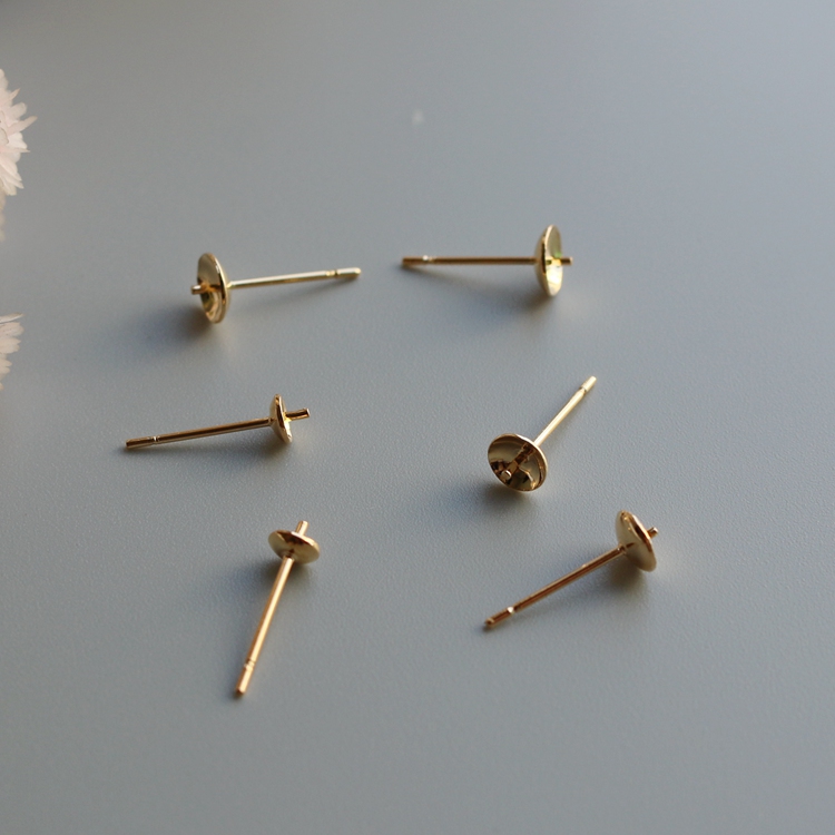 14K包金保色配件半孔粘贴耳钉珍珠耳针 耳托DIY材料配件 50根一份 - 图2